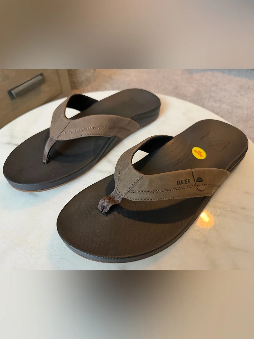 Reef Brown and Black Men's Leather Flip Flops
